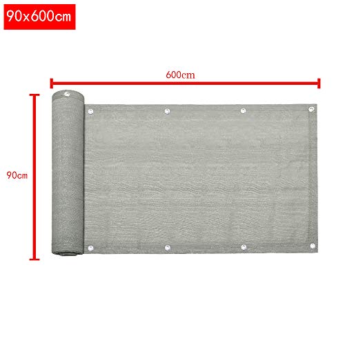 HENGMEI 90X600cm Pantalla de balcón Jardín Protector HDPE Balcón Privacidad Protección contra el viento Lona de protección para balcones y terrazas, Gris