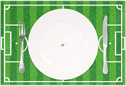 HEOH Manteles Individuales de 12 x 18 Pulgadas, 1 Pieza, Campo de fútbol Soccer, césped Verde, tapete de Mesa, Mesa de poliéster para Cocina, Comedor