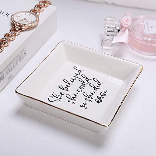 HIGHKAS Anillo Plato Impresión Cerámica Joyas Plato Anillo Plato Pulsera Pendientes Collar Anillo Placas Almacenamiento Perfume Vela Plato Anillo Bandeja Decoración Regalo para Mujer Niña Madre