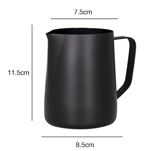 Hillento café espresso jarro de leche, leche en polvo de acero macchiato capuchino latte arte para preparar tazas de jarra de acero inoxidable 20 oz/600ml, negro