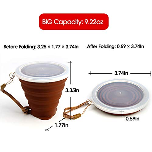 Hillento Taza Plegable Plegable de Silicona para Taza de café 4pcs / Taza Deportiva con Tapas, Plegable y portátil y Liviana para Viajes de Acampada al Aire Libre, 8.79 oz (260 ml)