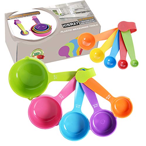 HINMAY - Juego de 10 tazas y cucharas medidoras (colores aleatorios)