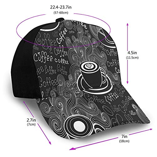 Hip Hop Sun Hat Baseball Cap,Doodle Cafe Pattern with Heart Mocha Espresso Beverage Latte Curved Vibes Print,For Men&Women