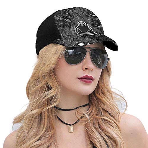 Hip Hop Sun Hat Baseball Cap,Doodle Cafe Pattern with Heart Mocha Espresso Beverage Latte Curved Vibes Print,For Men&Women