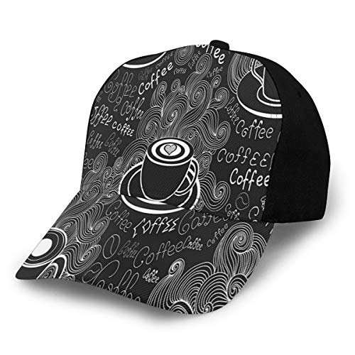 Hip Hop Sun Hat Baseball Cap,Doodle Cafe Pattern with Heart Mocha Espresso Beverage Latte Curved Vibes Print,For Men&Women