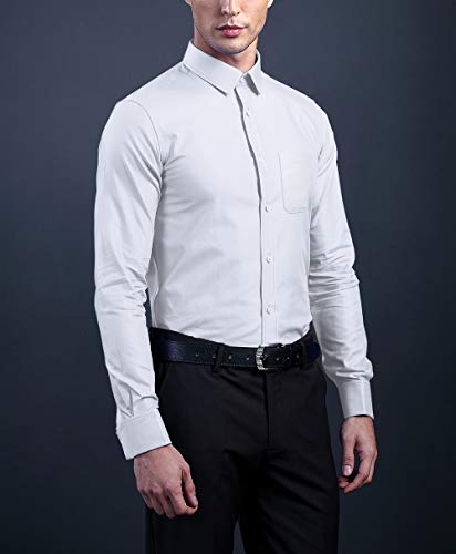 HISDERN Camisa de Vestir Formal para Hombre Camisa de Manga Larga de Algodon Blanca con Botones Regulares para Hombres