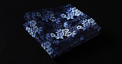 HISDERN Extra largo Floral Paisley lazo del panuelo Hombres Corbata & Plaza de bolsillo Conjunto azul