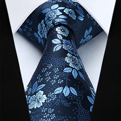 HISDERN Extra largo Floral Paisley lazo del panuelo Hombres Corbata & Plaza de bolsillo Conjunto azul