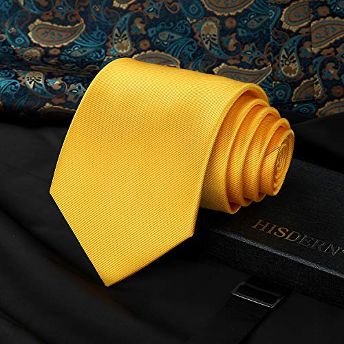 HISDERN Panuelo de corbata amarillo solido para hombre Fiesta de bodas Corbata clasica y conjunto de bolsillo cuadrado