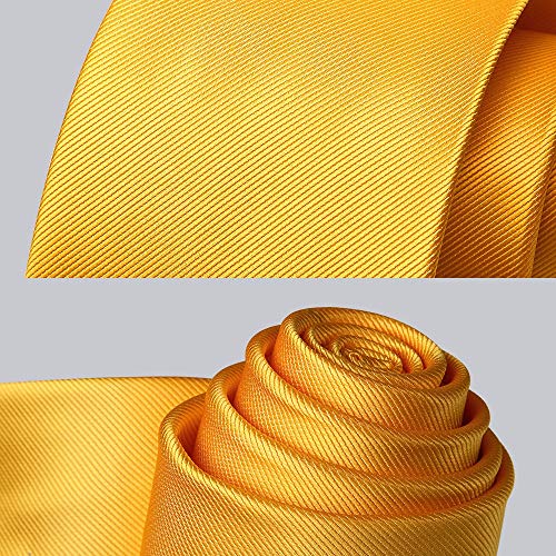 HISDERN Panuelo de corbata amarillo solido para hombre Fiesta de bodas Corbata clasica y conjunto de bolsillo cuadrado