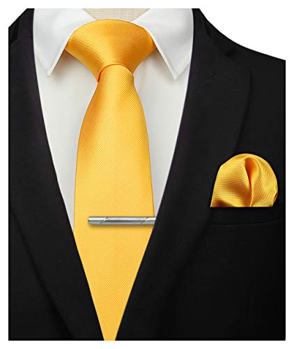 HISDERN Panuelo de corbata amarillo solido para hombre Fiesta de bodas Corbata clasica y conjunto de bolsillo cuadrado