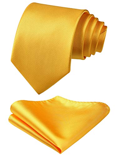 HISDERN Panuelo de corbata amarillo solido para hombre Fiesta de bodas Corbata clasica y conjunto de bolsillo cuadrado