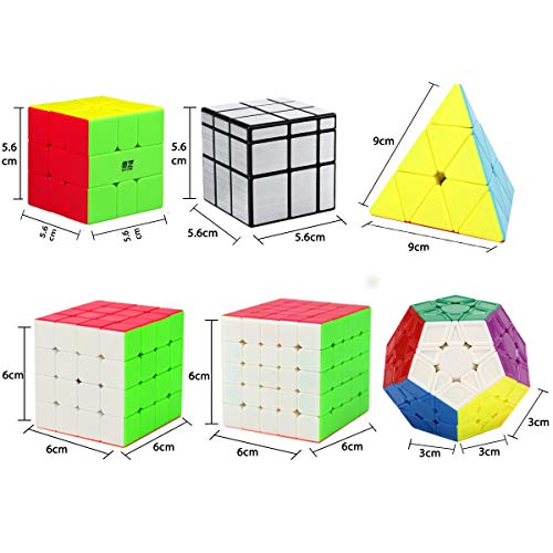 HJXDtech 12 Paquete Speed Cube Set con Bolsa de Especial y Tipos de Cubo Mágico Profesional WCA Competition 2x2 3x3 4x4 5x5 Pyraminx Megaminx Skewb SQ1 etc. Cube Puzzle Toys (Stickerless)