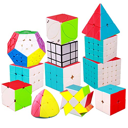 HJXDtech 12 Paquete Speed Cube Set con Bolsa de Especial y Tipos de Cubo Mágico Profesional WCA Competition 2x2 3x3 4x4 5x5 Pyraminx Megaminx Skewb SQ1 etc. Cube Puzzle Toys (Stickerless)