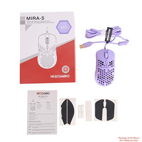 HK Gaming Mira S Ultra ligero Honeycomb Shell WiredRGB Gaming Mouse – hasta 12 000 cpi | 6 botones – 61 g solo (Mira-S, lavanda)