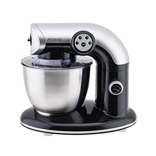 H.Koenig KM S KM80 Batidora Amasadora Profesional, Potencia 1000 W, Capacidad 5.5 L, 4 Velocidades, hasta 2 Kg de Masa, Brazo con Cabeza Reclinable y Móvil, Acero Inoxidable, 80 dB, Color Negro