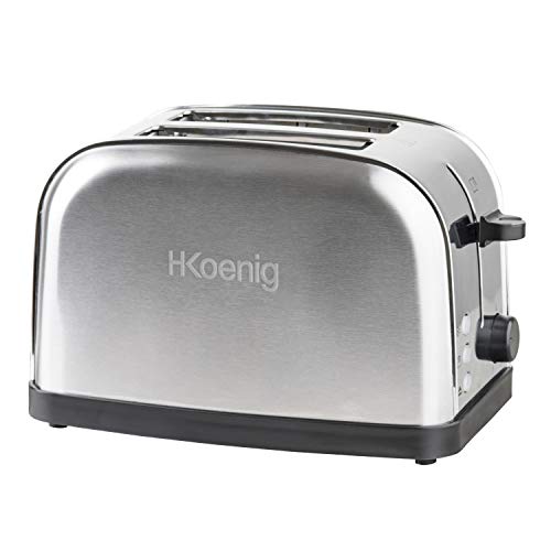 H.Koenig TOS 07 TOS7 doble, Tostadora 2 Ranuras Largas y Anchas, Potencia 850 W, 6 Niveles de Tostado, Bandeja de Migas Extraíble, Diseño Moderno en Acero Inoxidable, 28 x 17.3 x 18.5 Cm, Plateado