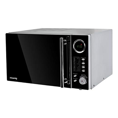 H.Koenig VIO9 Microondas 900 W 1000W, 25 litros, Temporizador hasta 95 min, Pantalla LED, 5 Niveles de Potencia de Calentado, Modo Grill y Descongelador, plástico, Metal, Acero