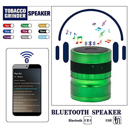 HKYMBM Bluetooth Grinder, 2,4 Pulgadas De Diámetro De 4 Piezas Bluetooth Audio Amoladora De La Hierba,Verde