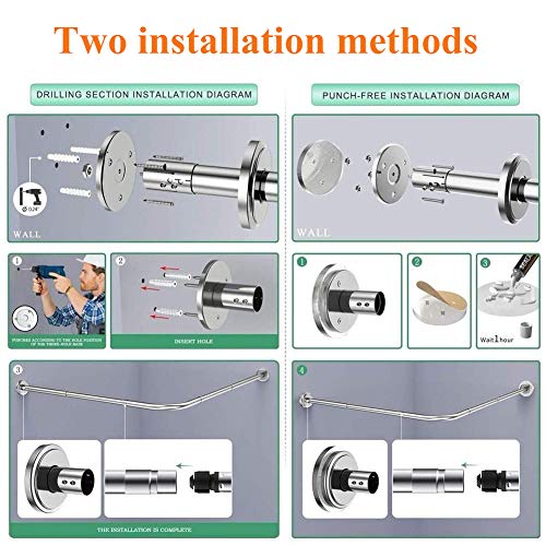 HNCS Barra Cortina Ducha Esquina Soporte En Tipo L Sin Taladro Extensible RaíL para Cortina De Ducha Curved con Impermeable Shower Curtain para BañOs PequeñOs En Los,60 to 90 x 60 to 90cm