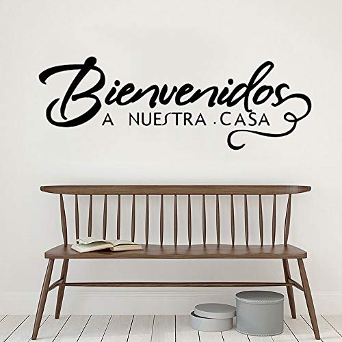 HNXDP Bienvenido a nuestro hogar Cita en español Etiqueta de la pared Cartel de bienvenida Decoración Calcomanías de vinilo Bienvenidos a nuestra casa Home Art Decor 67cmX30cm