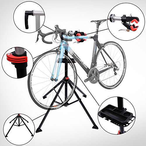 HOMCOM Bicicletas Soporte de Pie 100 a 190cm Reparacion Bicicletas con Bandeja Herramientas Bici