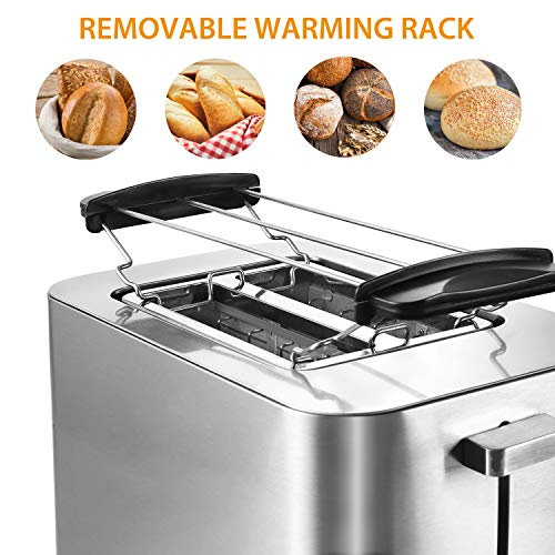 homeasy Tostadoras Pan de 2 Rebanadas 850W, 7 Niveles de Tostador, Tostadora de Pan Automática con Función de Descongelar y Calentamiento, con Bandeja para Migas, Acero Inoxidable, Plata