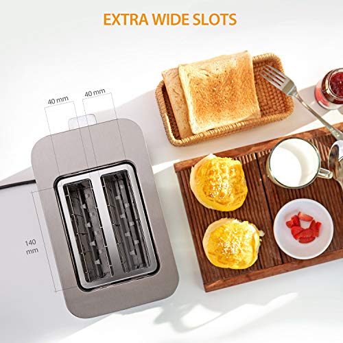 homeasy Tostadoras Pan de 2 Rebanadas 850W, 7 Niveles de Tostador, Tostadora de Pan Automática con Función de Descongelar y Calentamiento, con Bandeja para Migas, Acero Inoxidable, Plata