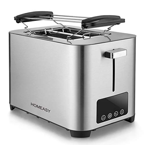 homeasy Tostadoras Pan de 2 Rebanadas 850W, 7 Niveles de Tostador, Tostadora de Pan Automática con Función de Descongelar y Calentamiento, con Bandeja para Migas, Acero Inoxidable, Plata