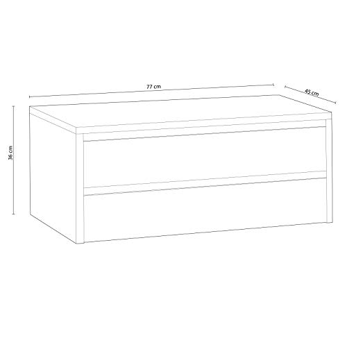 HomeSouth - Cajonera Armario Dos cajones, Mueble Auxiliar Almacenamiento Dormitorio, Modelo Lara, Color Cambria, Medidas: 77 cm (Largo) x 36 cm (Alto) x 45 cm (Fondo)