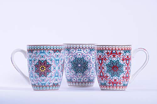 Homevibes Homevibes Set De 3 Taza Mug De Desayuno con Estampado Mandalas, Taza Mug De Cafe o Te con Relieve