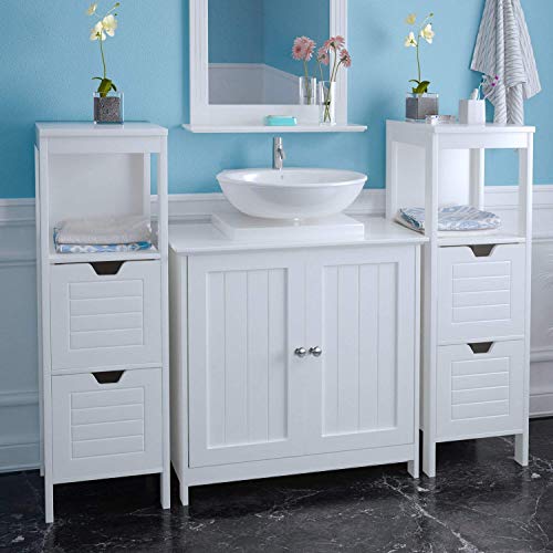 Homfa 2 Estantes Mueble para Debajo del Lavabo Armario para Cuarto de Baño Blanco, Madera contrachapada, 60x60x30CM