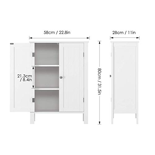 Homfa Armario Almacenaje Armario de Suelo para Cocina Salón Baño Dormitorio con 2 Puertas 2 Estantes Blanco 58x28x80cm