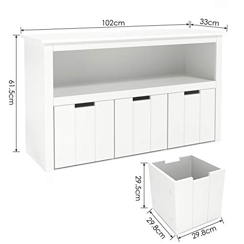 Homfa Armario Almacenaje Armario Madera para Juguetes Organizador para Juguetes con 3 Cajones 1 Estante Blanco 102x33x61.5cm