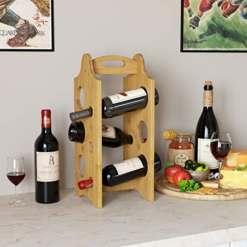 Homfa Botellero Vino Apilable Estantería para Vinos Botellero Bambú Portátil para 6 Botellas de Vino 47x20x19.4cm