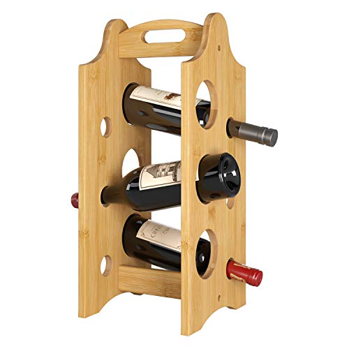 Homfa Botellero Vino Apilable Estantería para Vinos Botellero Bambú Portátil para 6 Botellas de Vino 47x20x19.4cm