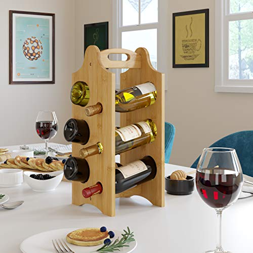 Homfa Botellero Vino Apilable Estantería para Vinos Botellero Bambú Portátil para 6 Botellas de Vino 47x20x19.4cm