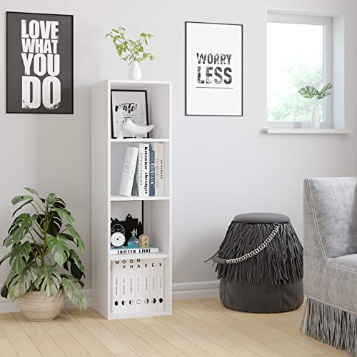 Homfa Estantería para Libros Estantería de Pared Librería con 4 Niveles para Salón Estudio Blanca 30x30x106cm