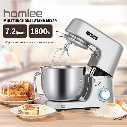 Homlee 1800W Profesional Batidoras Amasadora Repostería, Robot de cocina Automática Multifuncional, Amasadora de Bajo Ruido para Repostería Alta potencia Amasadora con Recipiente de 7,2L