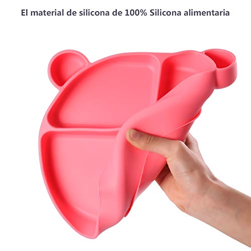 Homvik Plato de Silicona con Ventosa para Bebé Mantel Individual para Bebé Niños Plato Antideslizante Plato de Alimentación para BLW (Rosa)