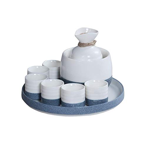 HongTeng Sake japonés Juego de Tazas, de cerámica, Esmalte del Copo de Nieve de Rosca, Chino Vino cálido Petaca, 9 Piezas Set (Blanco Azul) (Color : A)