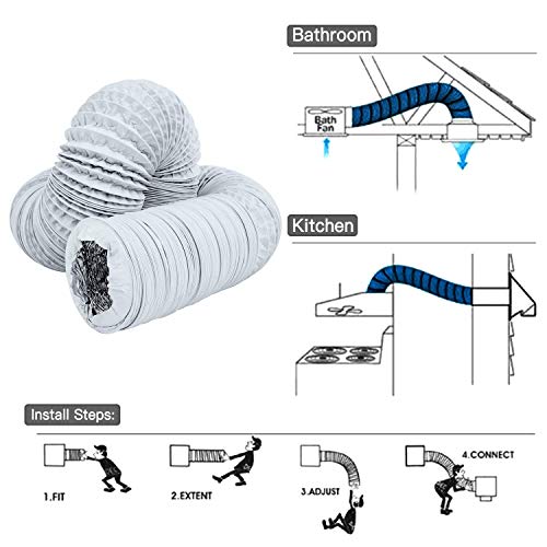 Hon&Guan Tubo de Manguera de Ventilación Tubo Aire Flexible di Aluminio PVC para Extractor de Aire, Climatización, Secadora(ø150mm*10m, Blanco)