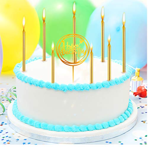 Honoson 30 Piezas Velas de Cumpleaños Largas de Oro Velas Altas y Finas de Pastel, Pastel de Cumpleaños de Acrílico Feliz Cumpleaños Decoración de la Fiesta de Cumpleaños