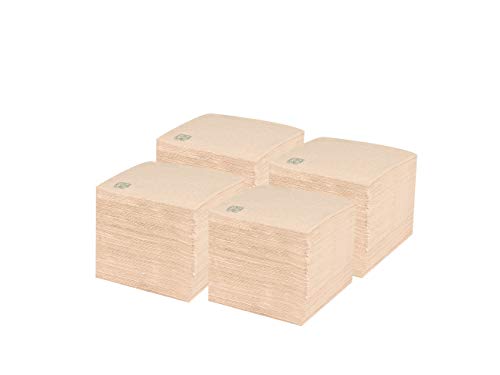 Hostelnovo - Set de 4 servilleteros con 400 ud de servilletas ecológicas de cóctel 10x10 cm - Servilletero de Madera Fabricado en España - Servilletas Color Natural, Papel 100% Reciclado