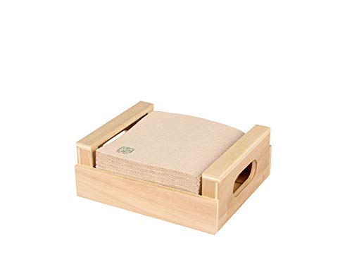 Hostelnovo - Set de 4 servilleteros con 400 ud de servilletas ecológicas de cóctel 10x10 cm - Servilletero de Madera Fabricado en España - Servilletas Color Natural, Papel 100% Reciclado