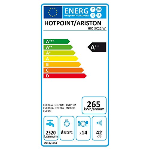 Hotpoint HIO 3C22 W Totalmente integrado 14cubiertos A++ lavavajilla - Lavavajillas (Totalmente integrado, Tamaño completo (60 cm), Acero inoxidable, Botones, 14 cubiertos, 42 dB)