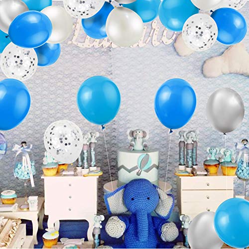 HOWAF 108Pcs Kit de guirnaldas con Globos, Globos de Confeti Azules y Blancos Globos de Helio Metalizados Plata Globos de látex para Bodas, Fiestas, Baby Shower niño, cumpleaños Decoraciones