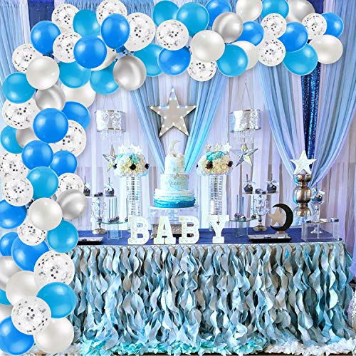 HOWAF 108Pcs Kit de guirnaldas con Globos, Globos de Confeti Azules y Blancos Globos de Helio Metalizados Plata Globos de látex para Bodas, Fiestas, Baby Shower niño, cumpleaños Decoraciones