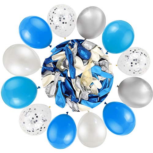 HOWAF 108Pcs Kit de guirnaldas con Globos, Globos de Confeti Azules y Blancos Globos de Helio Metalizados Plata Globos de látex para Bodas, Fiestas, Baby Shower niño, cumpleaños Decoraciones