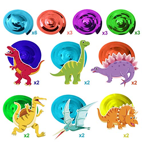 Howaf Dinosaurios Cumpleaños Colgar Decoraciones de Remolino Adornos de espirales (30Piezas) y Dinosaurios Tatuajes temporales para Infantiles Niños Regalo Fiestas de Cumpleaños Decoración